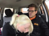 Nasty blonde fucks instructor in his car