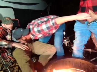Handsome gay dude strips and masturbates outdoors