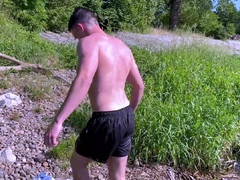 Hot Bruce Harrelson shirtless and muscle flexing