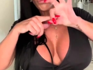 Busty curly brunette with big boobs fucks on couch